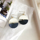 Small Fresh Matching Wood Semi-Circular Stitching Stud Earrings Navy U4F6