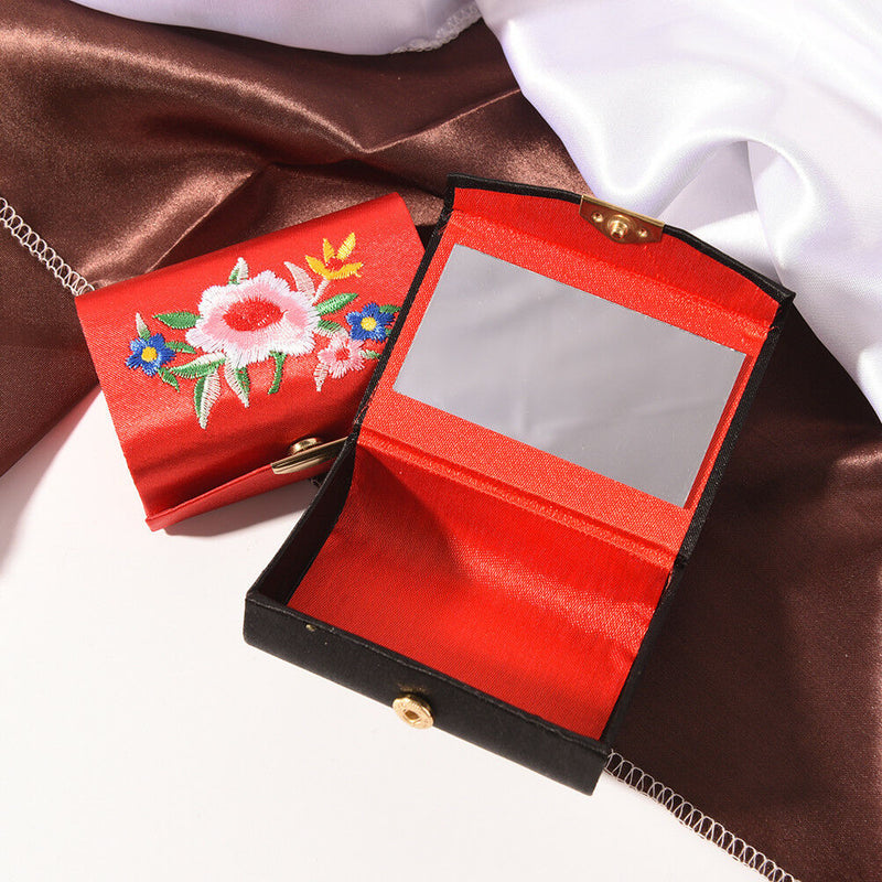 Double Support Embroidered Lipstick Case Holder With Mirror Inside & Snap-OnSPTO