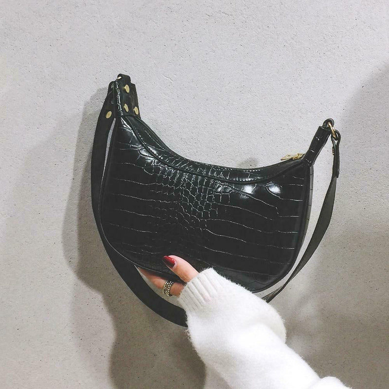 Women Retro Shoulder Bags Leather Money Purse Messenger Handbag (Black) A