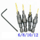 4pcs HSS Hex Countersink Drill Bit & Quick Change Screw Wrench 6# 8# 10# 12# Set