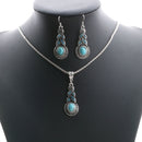 Elegant RetroBDurquoise Dangel Hook Earrings & Necklace Jewelry Sets Cy