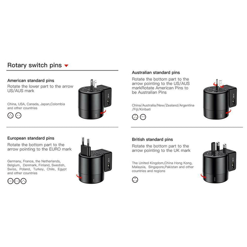 Baseus Universal Travel Adapter USB Charger Plug Power Converter+Socket Pin