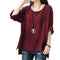 Women T-Shirt Long Sleeve Solid Cotton And Linen Ladies Tops (Wine Red L) A#S