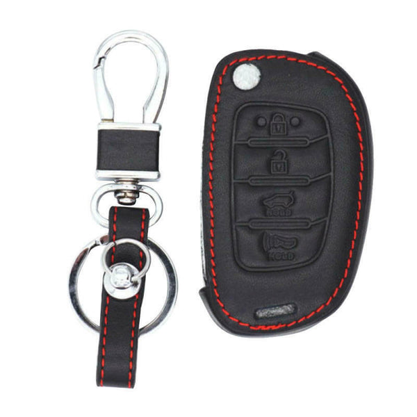 1* Car Leather Remote Key Chain Cover Holder Case For Hyundai Santa Fe GLS Sport