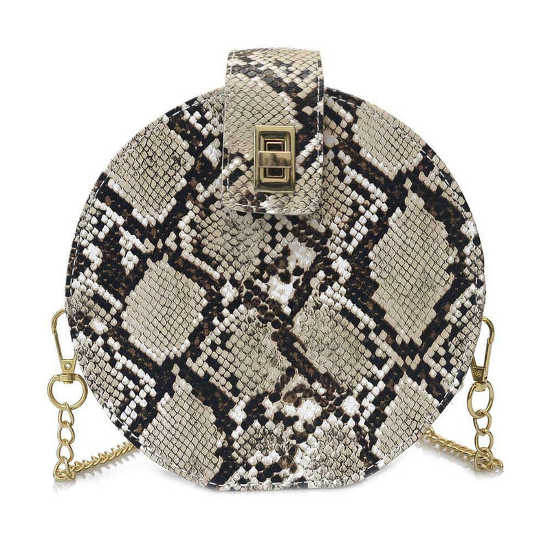 Retro Serpentine Round Women Handbags Small PU Leather Shoulder Bag (Khaki) A