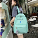4pcs/Set Women Canvas Backpack Teenage Girls Shoulder Schoolbag (Green)