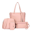 Women Fashion Handbag Shoulder Bag Purse Leather Tote Bag 4 Pieces (Pink)