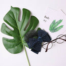 Dotted Bow Barrette Hair Clip Bun Cover Dark Blue White w Net Snood E9I4