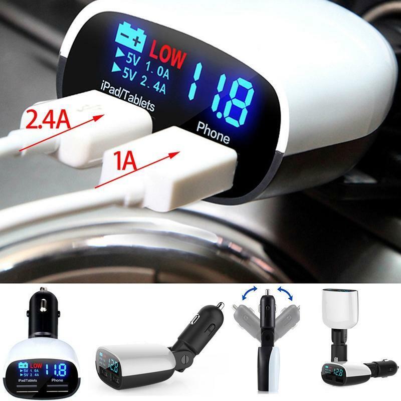 2 Ports 12V-24V Bullet Dual USB Car Cigarette Lighter Charger LED Voltmeter