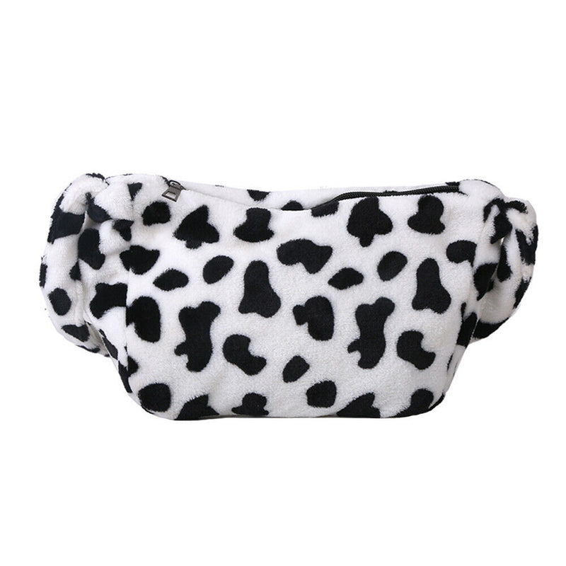 Casual Cow Printed Handbag Women Shoulder Crossbody Bag Plush Dumpling Tote