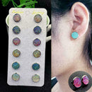 6 Pairs Stainless Steel Shiny Austrian Crystal Round Stud Earrings Set Jewe K3D2