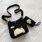 2pcs/set Women Canvas Cat Print Shoulder Crossbody Handbags Pen Bag (Black)
