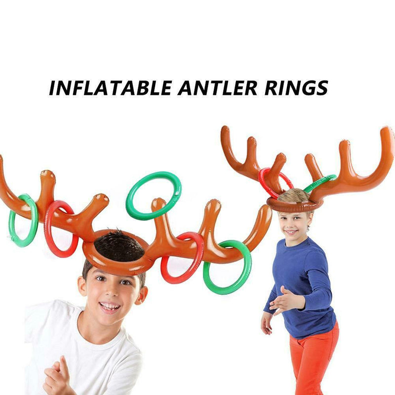2 Set PVC Inflatable Antler Headband Christmas Elk Head Throw Ring Kid Toys