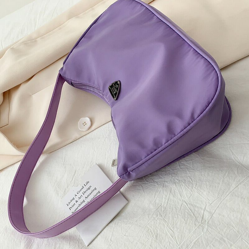 Women Nylon Totes Shoulder Bag Simple Female Street Zipper Handbag (Purple)