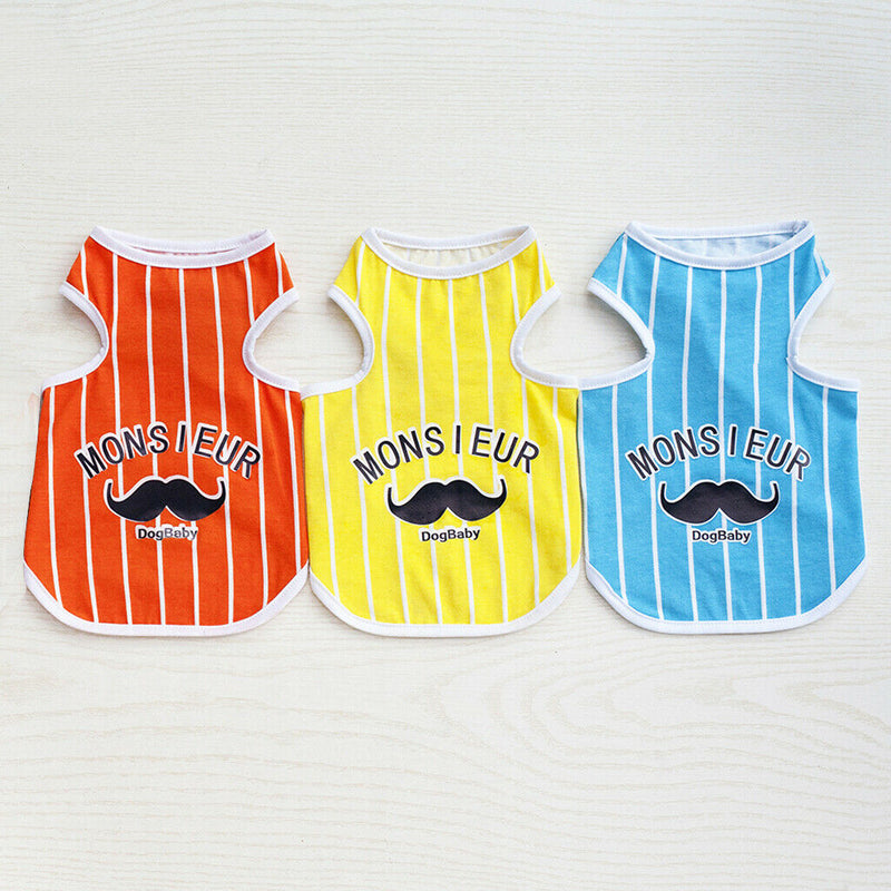 Moustache Pattern Pet Puppy Dog Cat Pet Clothes Dress Vest T Shirt Yellow L