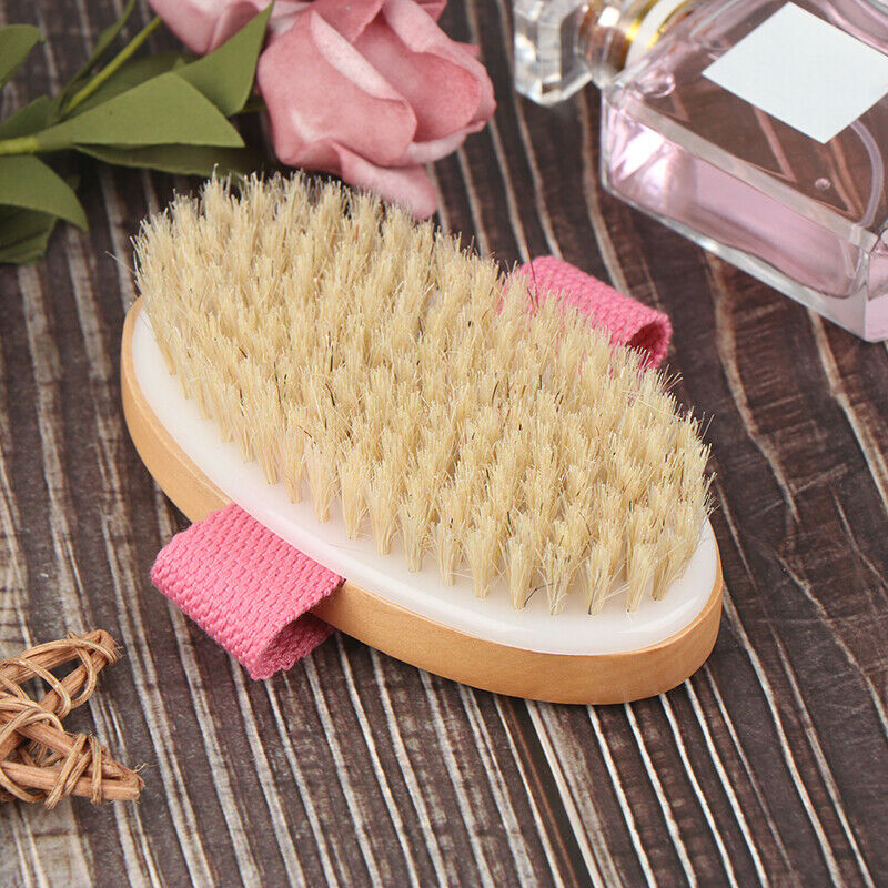 Natural Bristle Shower Body Brush Spa Bath Back Wooden Scrubber without Han  Bj