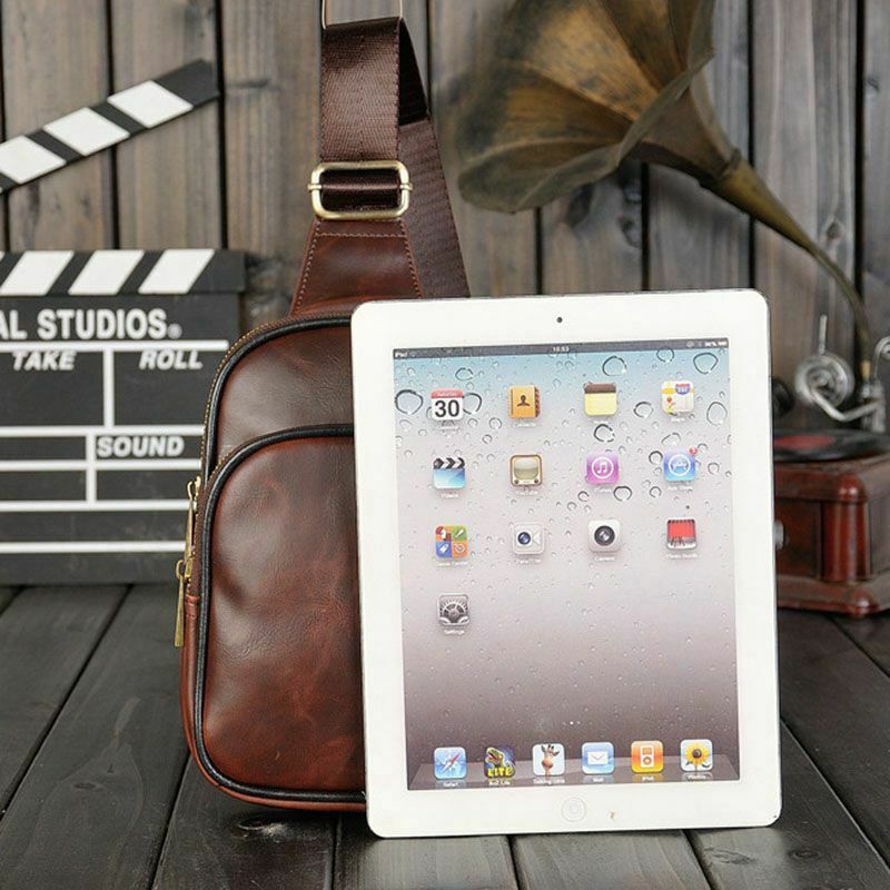 Men's PU Leather Chest Cycle Sling Pack Satchel Shoulder Bag Small Day Pack T9Q8