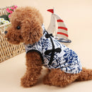 Puppy Dog China Fashion Style Blue and white floral Print T-shirt Summer Ve