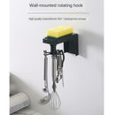 Rotating Utensil Holder Rack Kitchen Organizer With 6 Hooks Self Adhesive