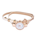 Women's Fashion Leather Rhinestone Analog Quartz Wrist Watches White A
