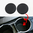 Set of 2 Black Car Auto Non-Slip Water Cup Slot Carbon Fiber Look Mat pad