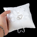 Wedding Ring Pillow 15 x 15 cm White Double Heart Crystal Rhinestone