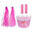 Kids Girl Bicycle Front Basket Handlebar Grip Cover & 2pcs Streamer Pink