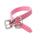 Rhinestone PU Leather Adjustable collar for Dog Cat Pet Pink XS
