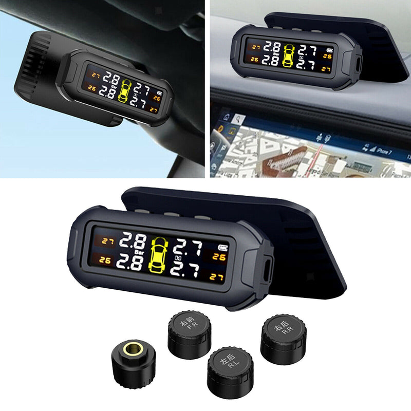 Wireless TPMS Solar Power LCD Tire Pressure Monitoring System w/ External Sensor