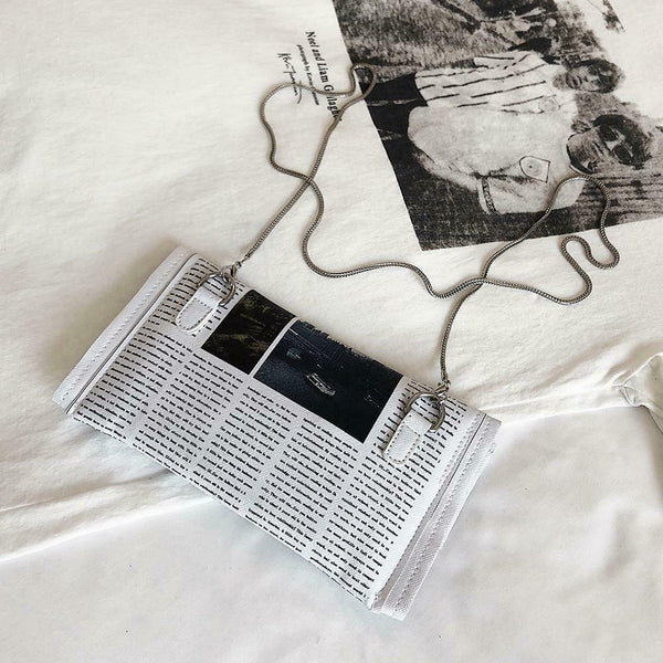 Women Crossbody Messenger Bag Newspaper Print Girls Clutches Shoulder Bag