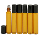 Refillable Aromatherapy Essential Oils Roll On Bottles, 6 Pack, Glass + Plastic