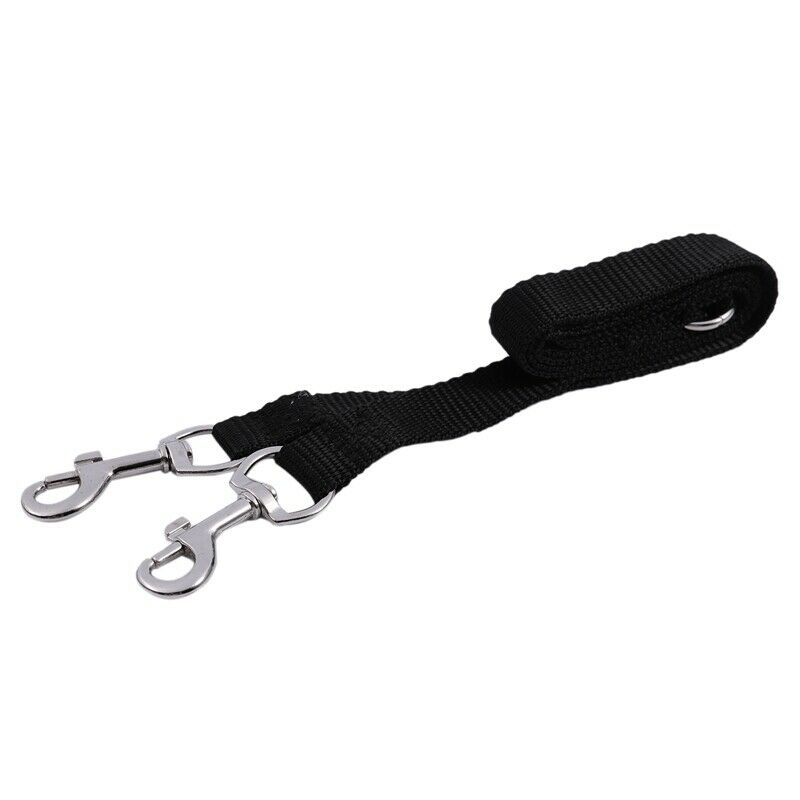 Black Nylon 15mm Width Walk Double Dog Two Lobster Clasp Way Pet Leash A6L3