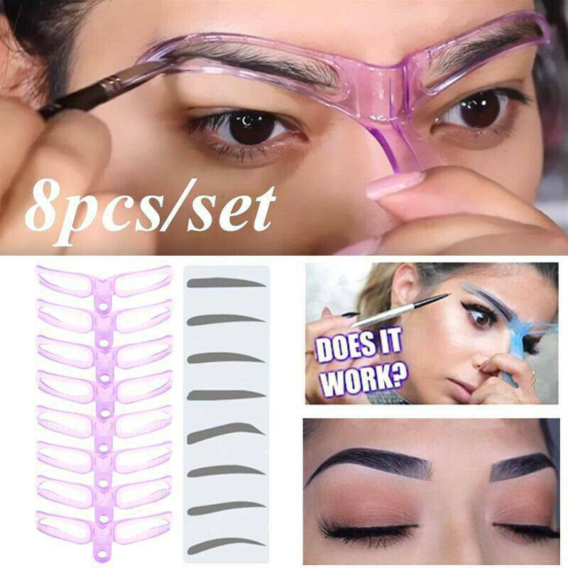 8Pairs DIY Eyebrow Shaper Makeup Template Eyebrow Grooming Shaping Stencil Kit
