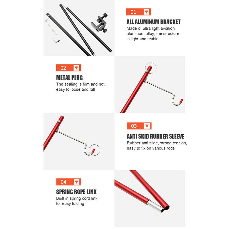 Portable Folding Lamp Pole Camping Picnic Adjustable Light Holder (Red)