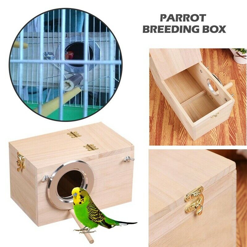 Solid Wooden Bird Feeder Budgerigar Parrot Breeding Box Bird Nest Cage Incu