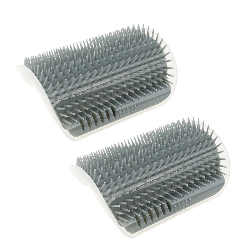 2Pack Self Groomer Wall Corner Mounted Cat Durable Loose Hair Remover Brush Grey