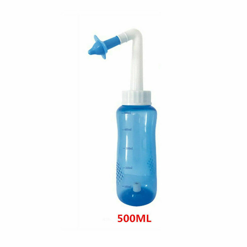 500mL Sinus Allergy Relief Neti Pot Nasal Cleaner Wash Rinse Bottle + Heads