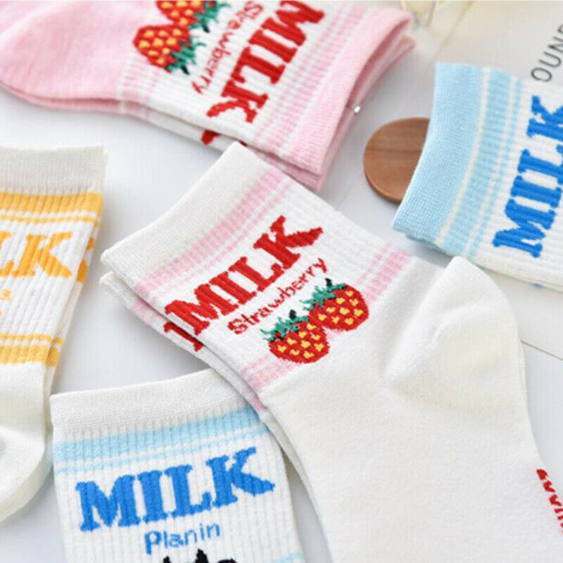 Random Long Socks Strawberry Banana Cow Ankle Socks Milk Patterned Short Soc Bj