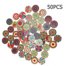 50pcs Flower Print Round Wooden Sewing Buttons DIY Knitting Clothes Decor