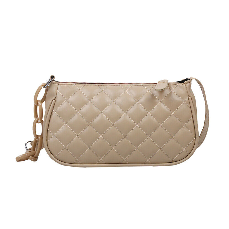 Fashion Lattice Pattern Women Handbag Chain Shoulder Underarm Bag (Khaki)