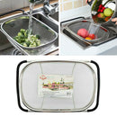 Stainless Kitchen Adjustable Colander Strainer Over The Sink Nonslip Handles