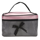 Women Stripe Bow monolayer cosmetic bag (Black) D4K8