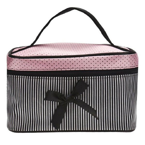 Women Stripe Bow monolayer cosmetic bag (Black) D4K8