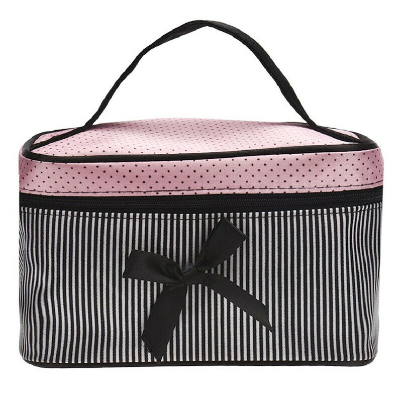 Women Stripe Bow monolayer cosmetic bag (Black) D4K8