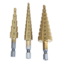 3Pcs Titanium Step Drill Bits HSS Wood Power Tools 3-12mm 4-12mm 4-20mm