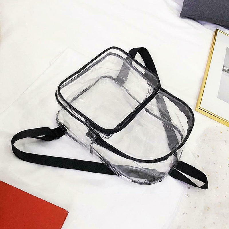 Transparent PVC Backpacks Women Clear School Knapsack Shoulder Bags (Black)