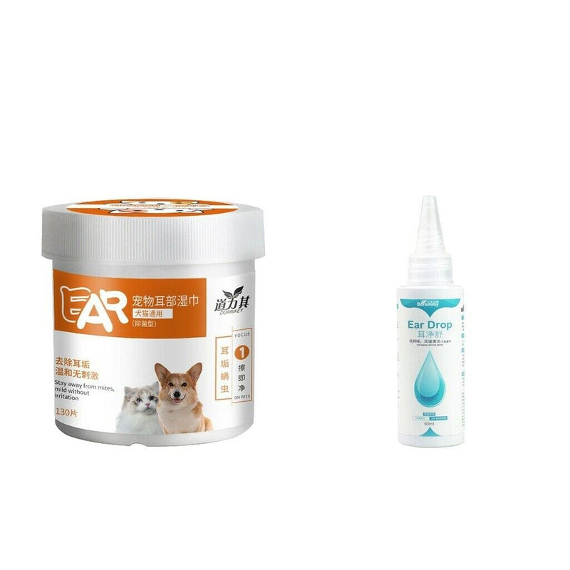 Professional Grooming Pads Pet Wipes and 60ml Ear Drops for Dog Cat Ear Care