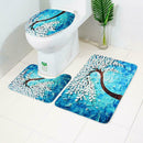 3pcs/set Tree Flowers Printed Non Slip Floor Carpet Bathroom Bath Mats (D)