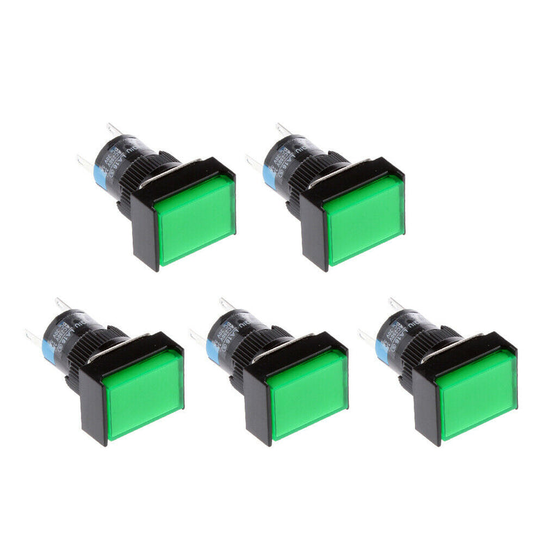 5pcs Green Illuminated Square Push Button DC 12V Momentary