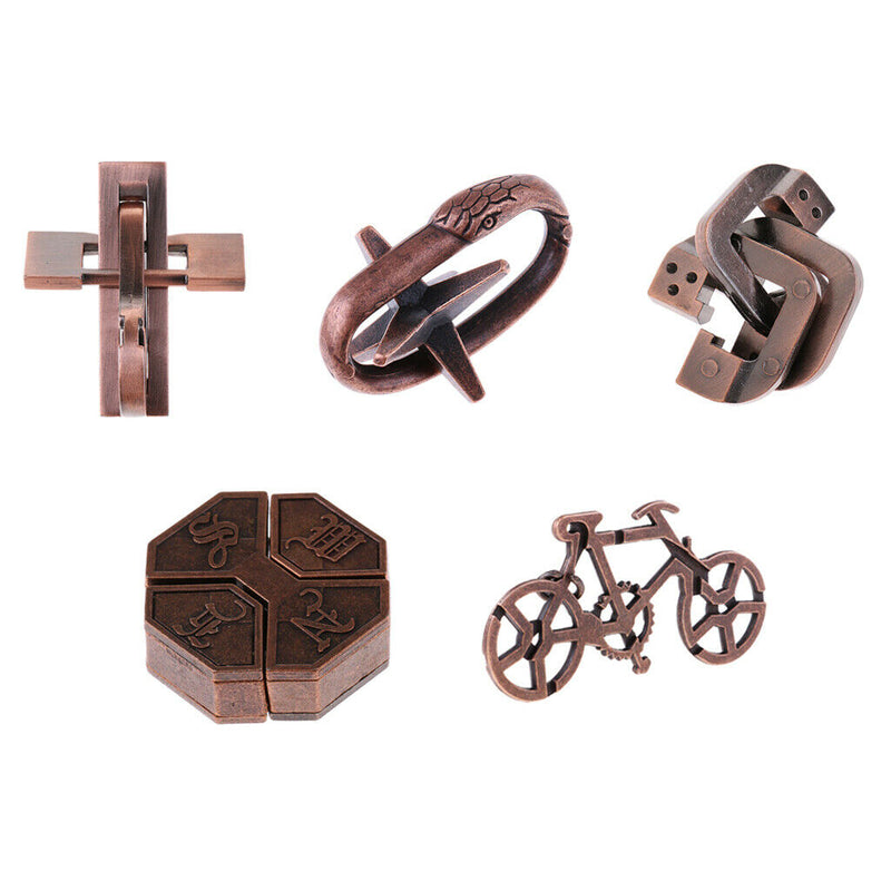 5pcs Chinese Classic Brain Teasers Metal Magical Lock Puzzle for Kids & Adults